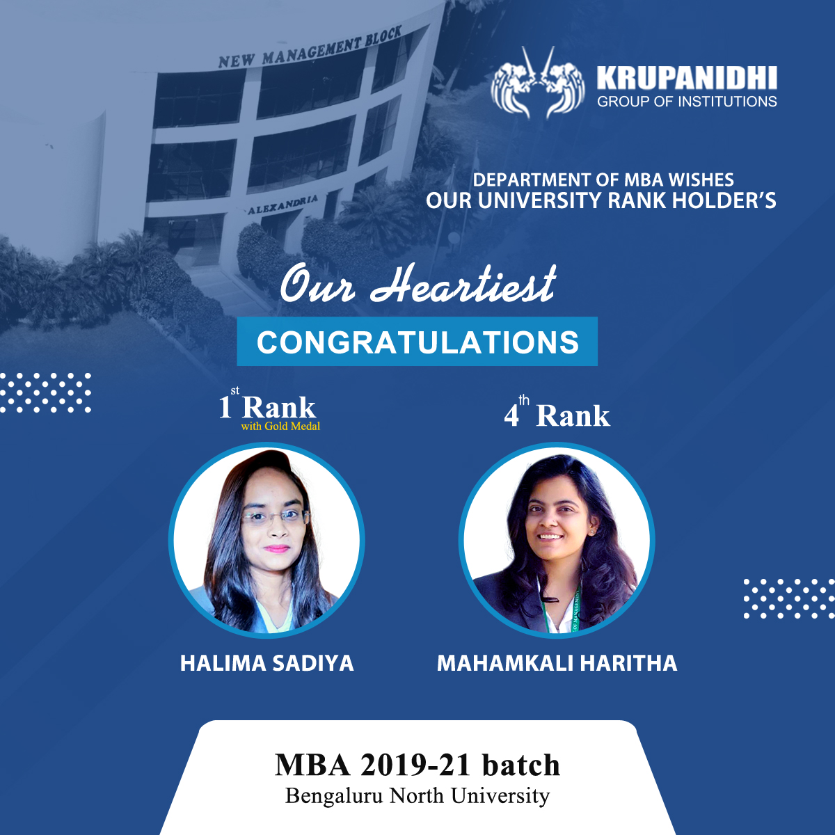 Our Heartiest Congratulations to our University Rank Holder's of MBA Department